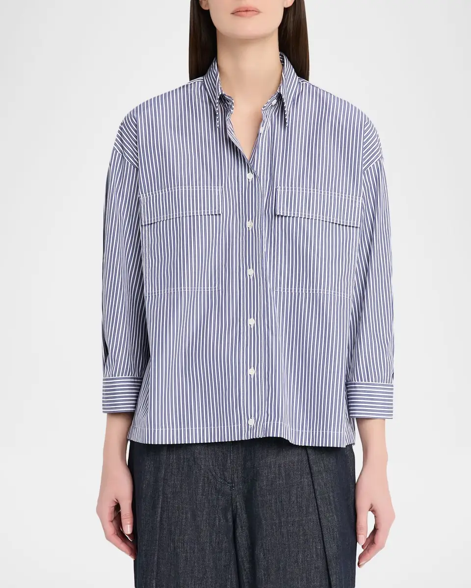Brunello Cucinelli Striped Cotton Oversized Button-Down Shirt | Thumbnail 4 Brunello Cucinelli Striped Cotton Oversized Button-Down Shirt | Thumbnail 4