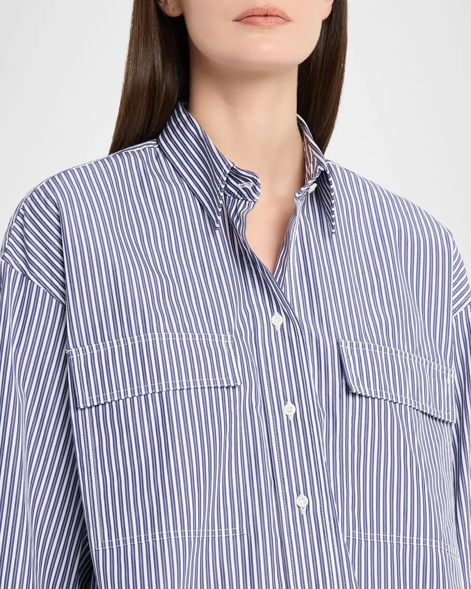 Brunello Cucinelli Striped Cotton Oversized Button-Down Shirt | Thumbnail 5 Brunello Cucinelli Striped Cotton Oversized Button-Down Shirt | Thumbnail 5