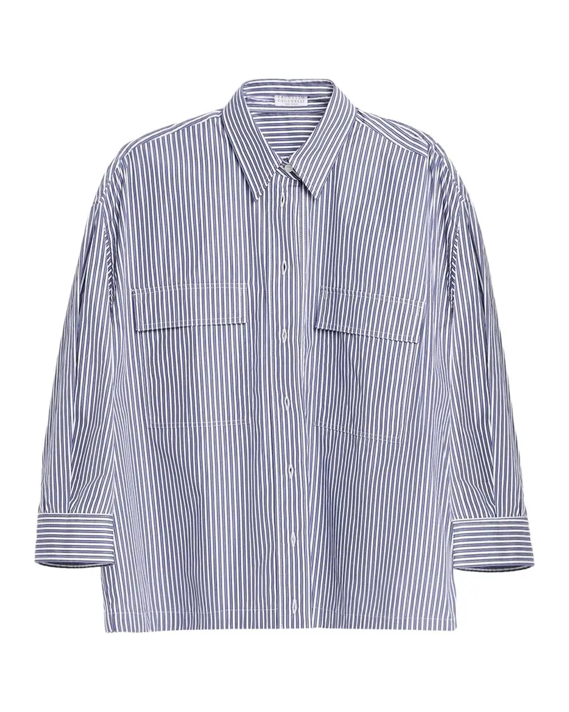 Striped Cotton Oversized Button-Down Shirt Striped Cotton Oversized Button-Down Shirt