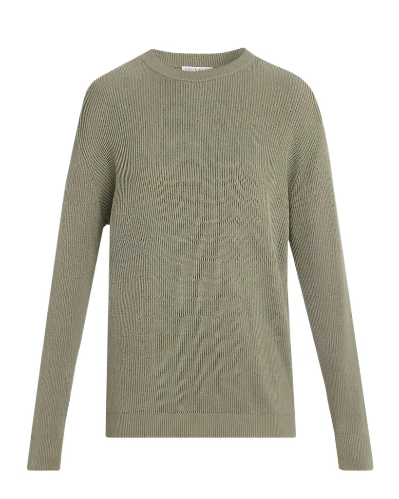 Brunello Cucinelli Cotton English Rib Crewneck Sweater | Image 1 Brunello Cucinelli Cotton English Rib Crewneck Sweater | Image 1