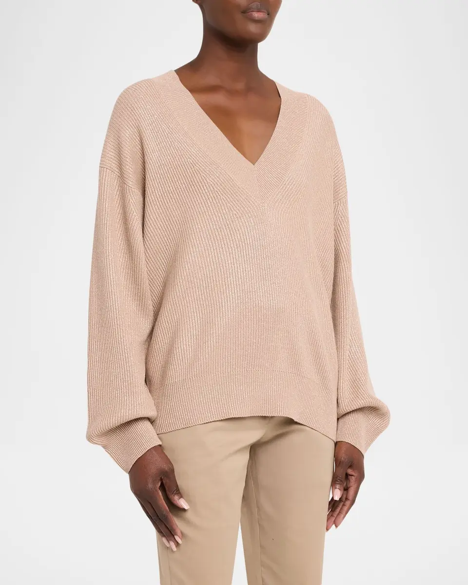 Brunello Cucinelli Sparkling Cashmere Oversized V-Neck Sweater | Thumbnail 4 Brunello Cucinelli Sparkling Cashmere Oversized V-Neck Sweater | Thumbnail 4