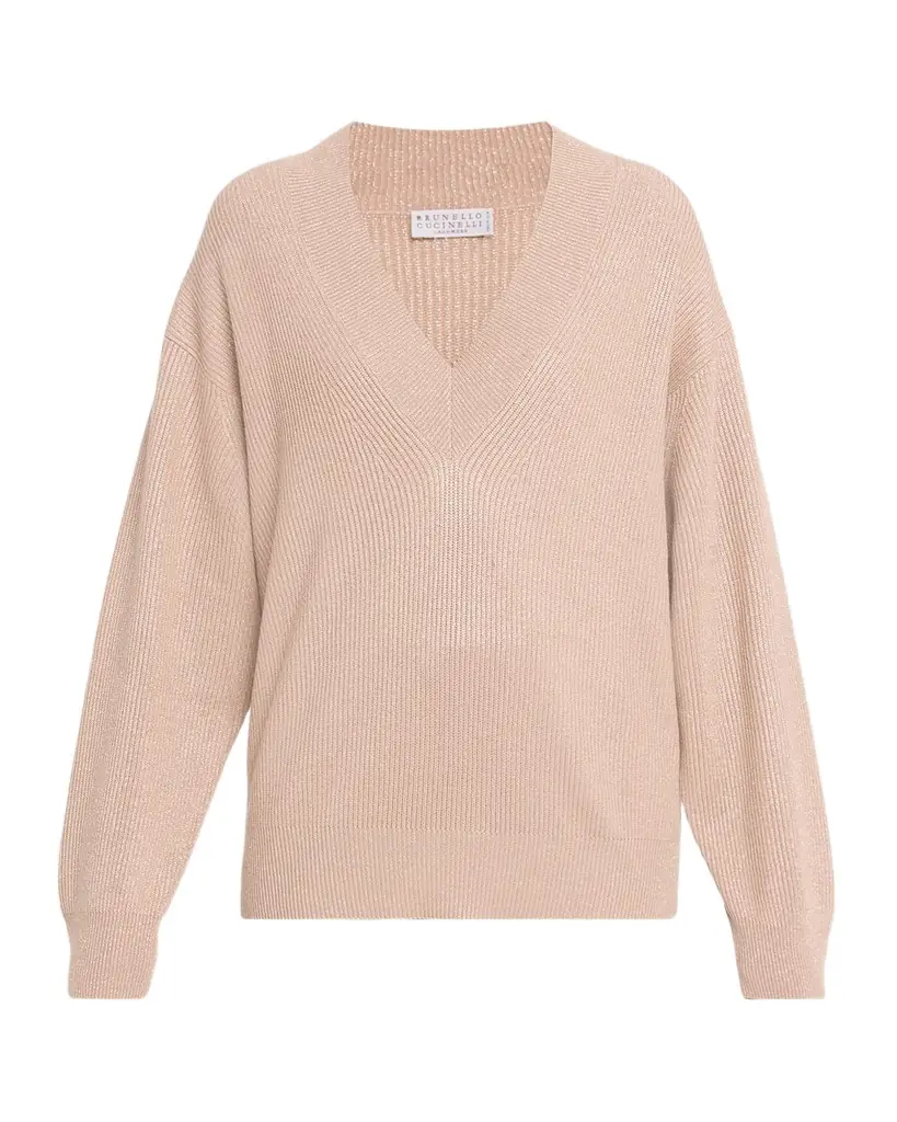 Brunello Cucinelli Sparkling Cashmere Oversized V-Neck Sweater | Image 1 Brunello Cucinelli Sparkling Cashmere Oversized V-Neck Sweater | Image 1