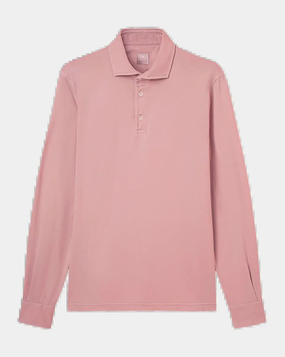 Fedeli Men's Giza Cotton Long-Sleeve Pique Polo Shirt | Thumbnail 2 Fedeli Men's Giza Cotton Long-Sleeve Pique Polo Shirt | Thumbnail 2