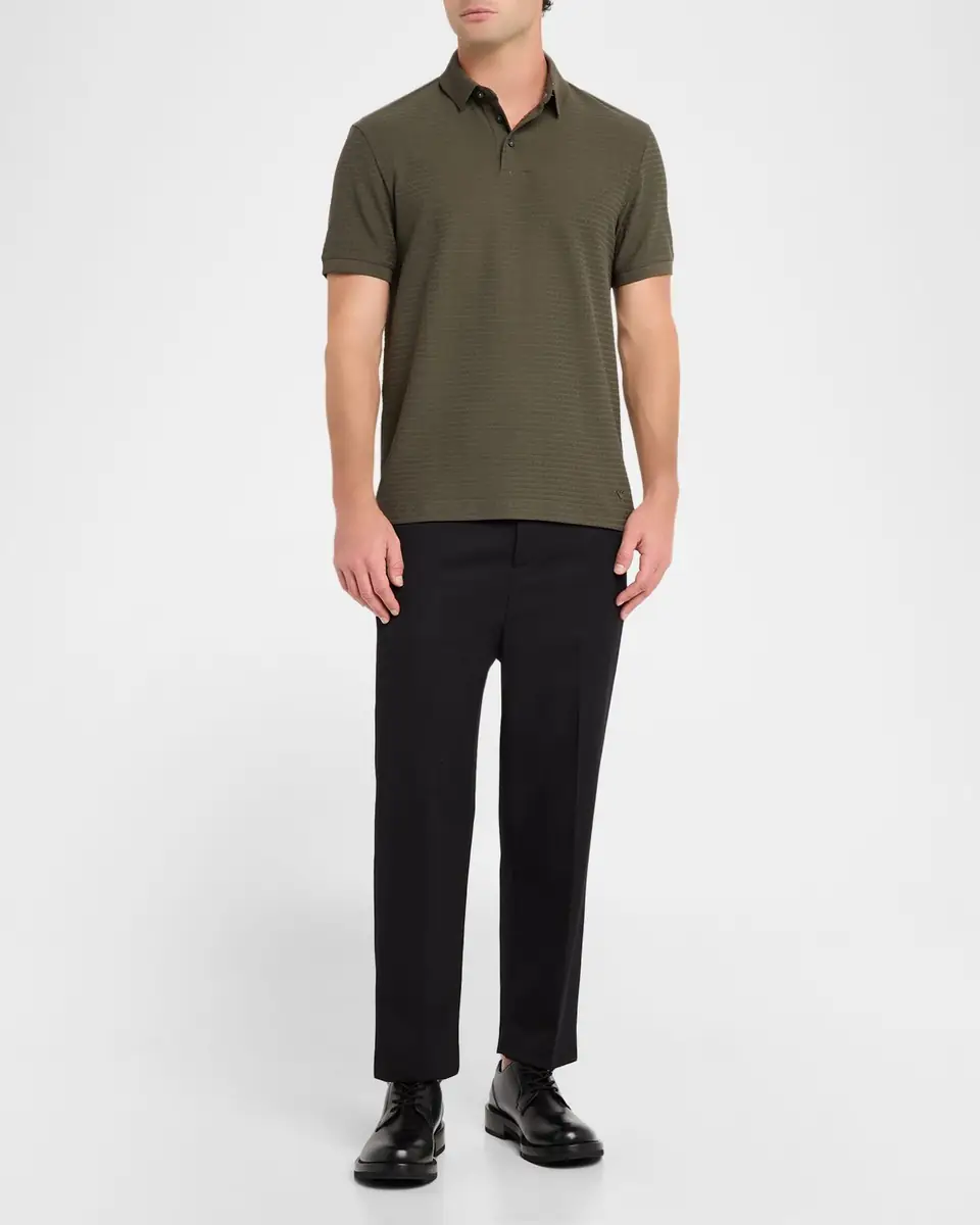 Emporio Armani Men's Grid Check Jacquard Jersey Polo Shirt | Thumbnail 2