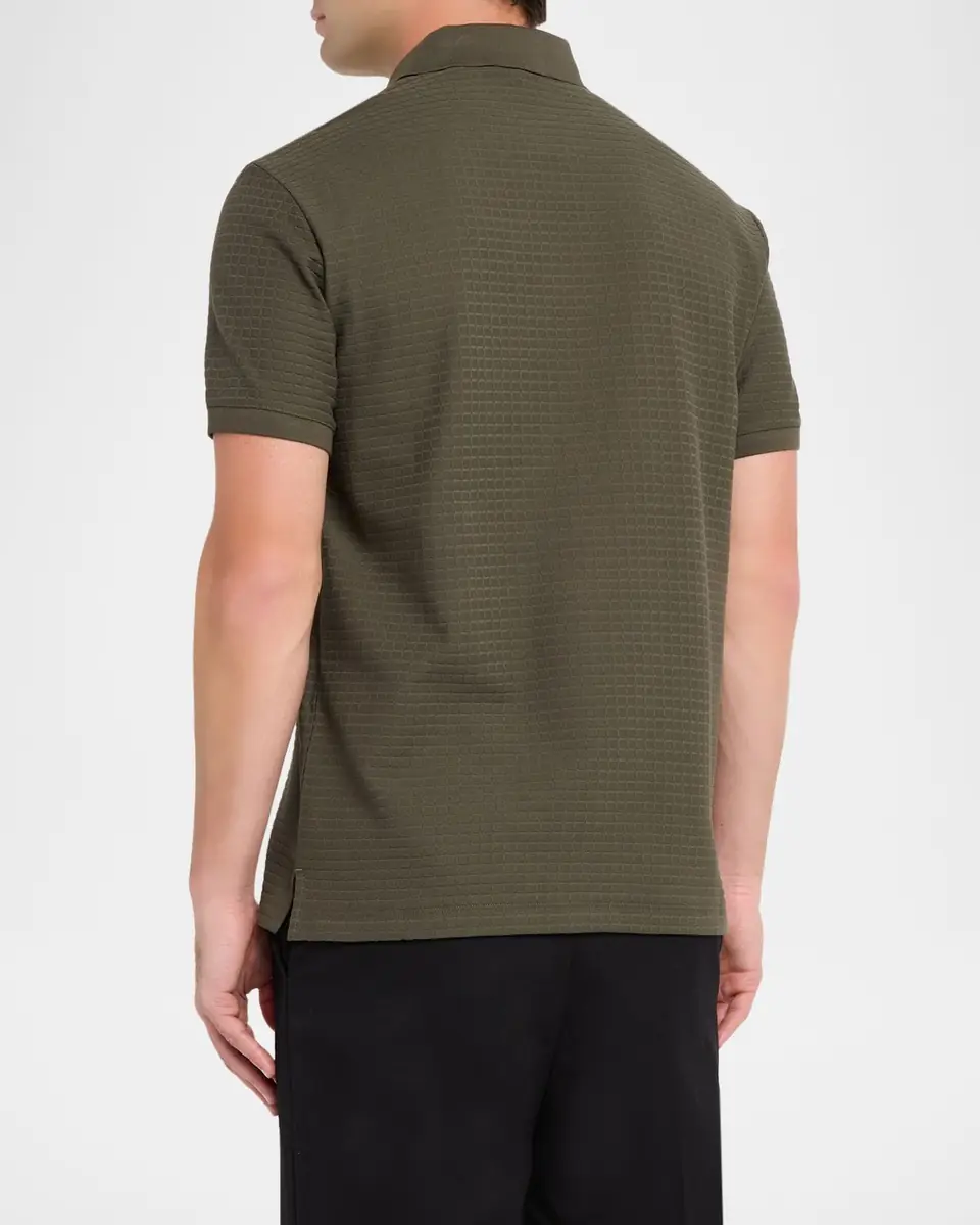 Emporio Armani Men's Grid Check Jacquard Jersey Polo Shirt | Thumbnail 3