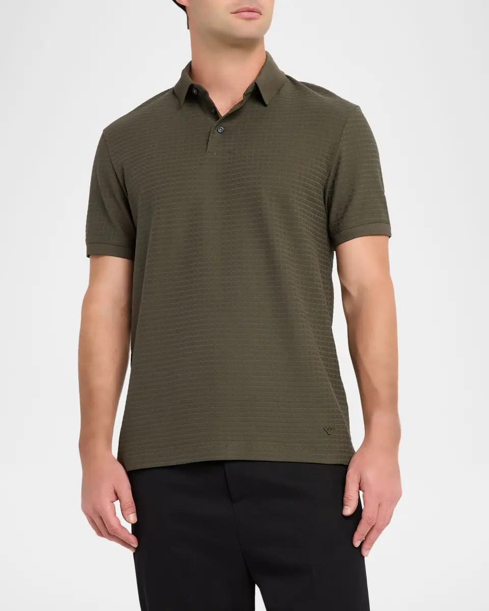 Emporio Armani Men's Grid Check Jacquard Jersey Polo Shirt | Thumbnail 4