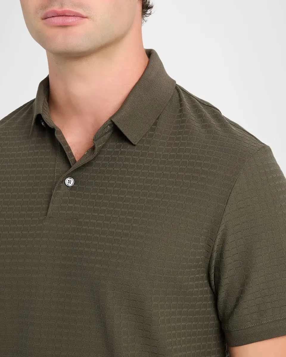Emporio Armani Men's Grid Check Jacquard Jersey Polo Shirt | Thumbnail 5