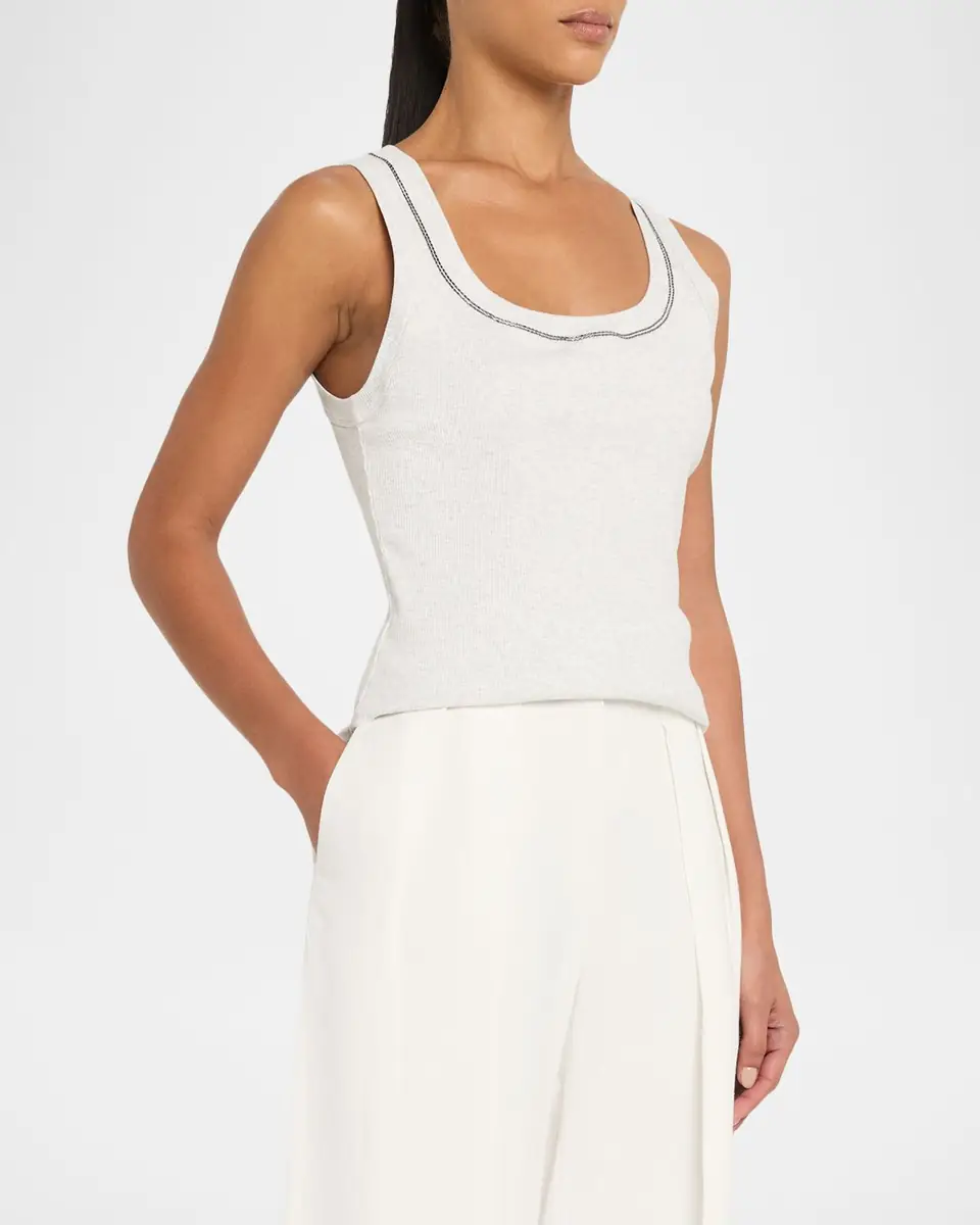 Brunello Cucinelli Monili Scoop-Neck Rib Tank Top | Thumbnail 4 Brunello Cucinelli Monili Scoop-Neck Rib Tank Top | Thumbnail 4