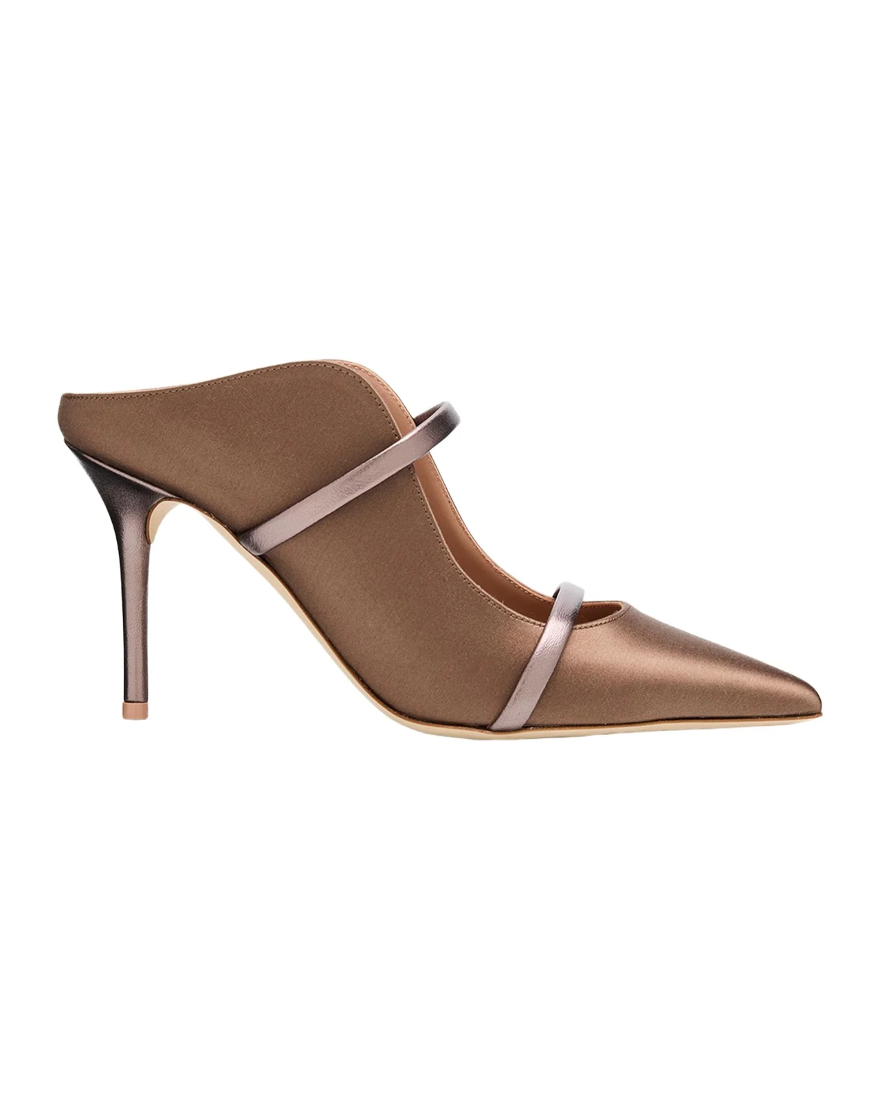 85mm Maureen Satin Mules with Double Metallic Nappa Leather Straps 85mm Maureen Satin Mules with Double Metallic Nappa Leather Straps