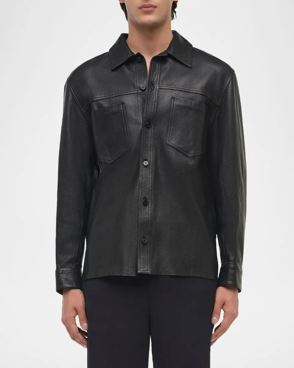 Simkhai Men's Gibson Leather Shirt Jacket | Thumbnail 3 Simkhai Men's Gibson Leather Shirt Jacket | Thumbnail 3