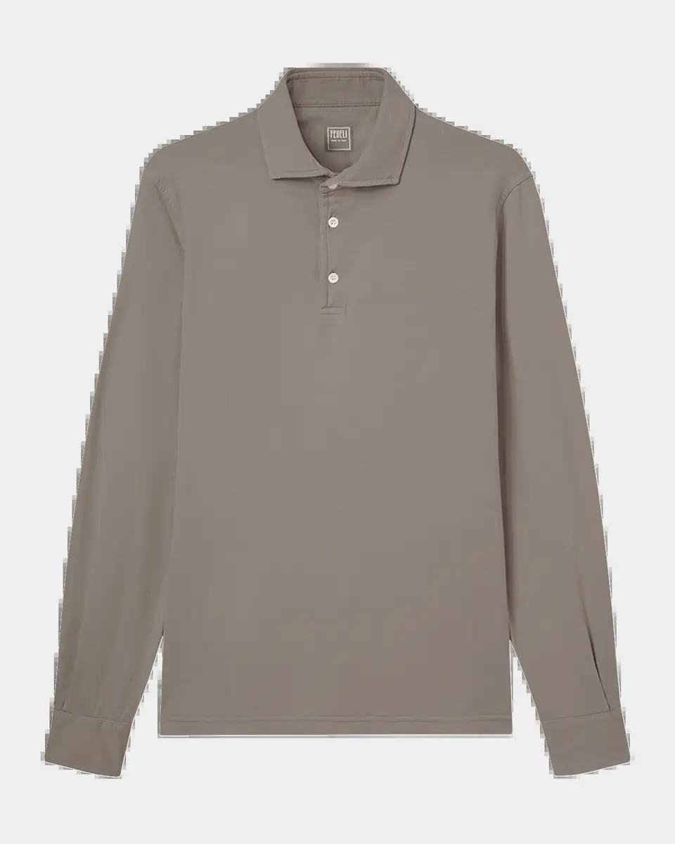 Fedeli Men's Giza Cotton Long-Sleeve Pique Polo Shirt | Thumbnail 2 Fedeli Men's Giza Cotton Long-Sleeve Pique Polo Shirt | Thumbnail 2