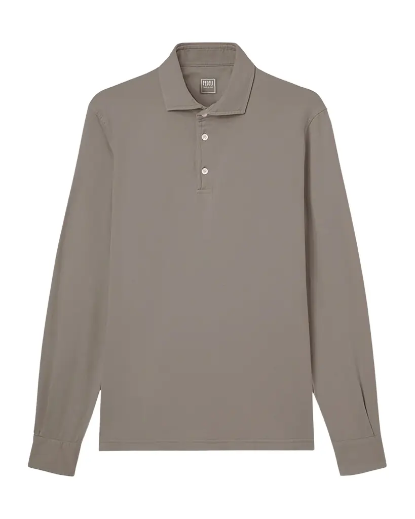 Fedeli Men's Giza Cotton Long-Sleeve Pique Polo Shirt | Image 1 Fedeli Men's Giza Cotton Long-Sleeve Pique Polo Shirt | Image 1