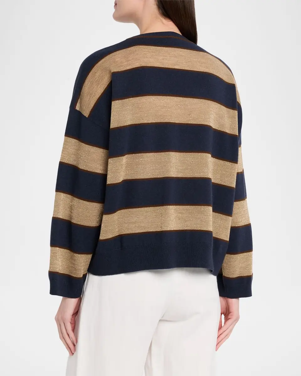 Brunello Cucinelli Shimmering Striped Wool-Cashmere Crewneck Sweater | Thumbnail 3 Brunello Cucinelli Shimmering Striped Wool-Cashmere Crewneck Sweater | Thumbnail 3