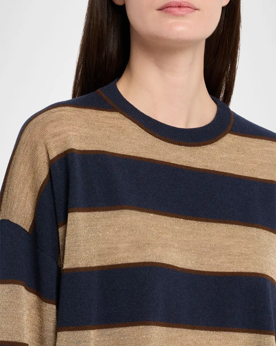 Brunello Cucinelli Shimmering Striped Wool-Cashmere Crewneck Sweater | Thumbnail 5 Brunello Cucinelli Shimmering Striped Wool-Cashmere Crewneck Sweater | Thumbnail 5