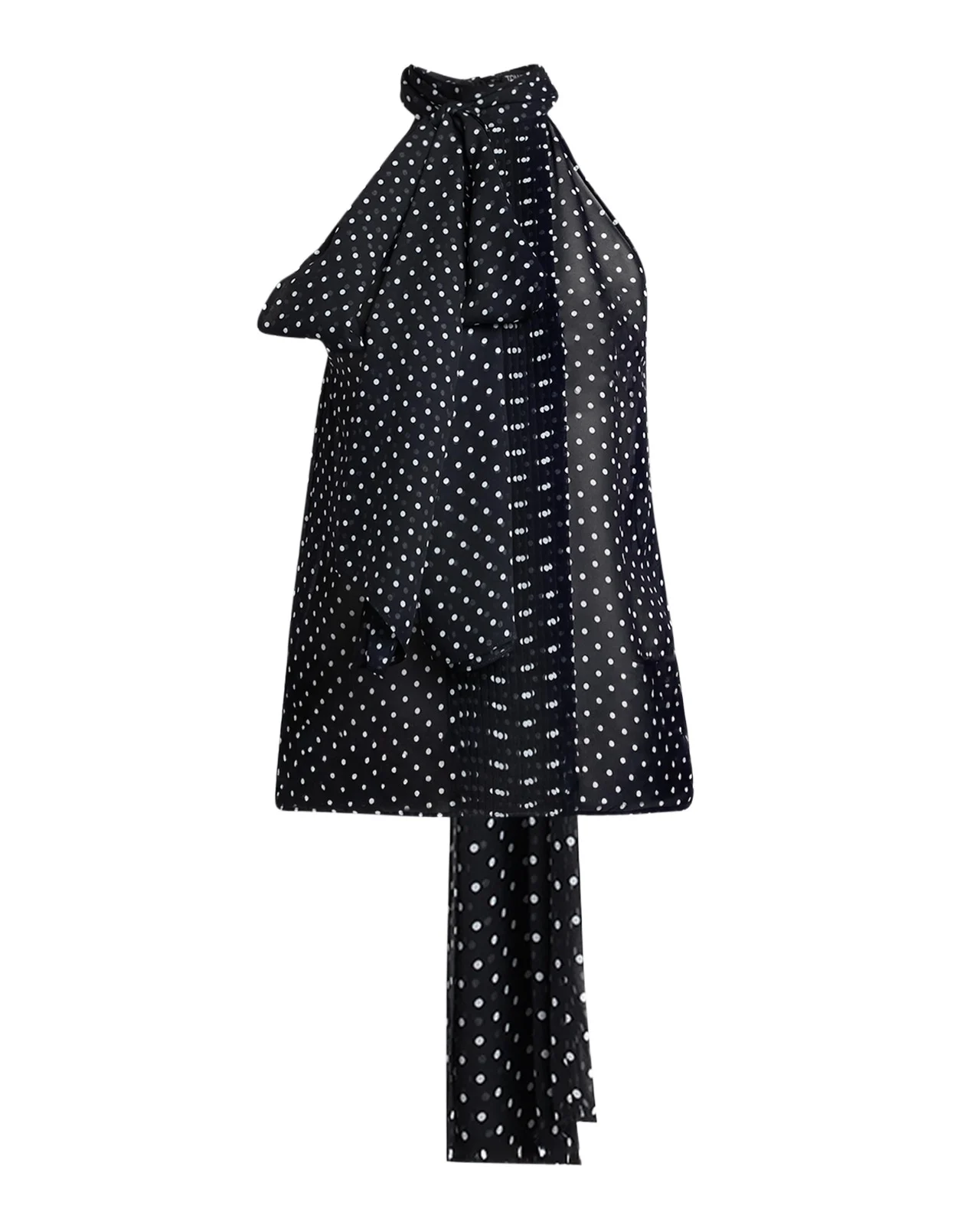 Polka-Dot Chiffon Neck-Tie Sleeveless Blouse