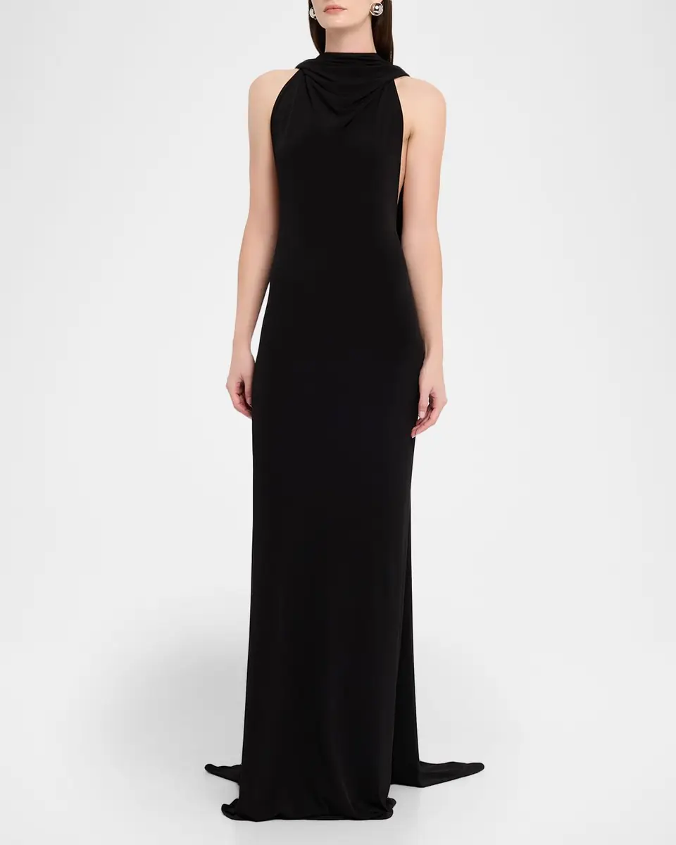 Brandon Maxwell Presley High-Neck Sleeveless Cape Gown | Thumbnail 4 Brandon Maxwell Presley High-Neck Sleeveless Cape Gown | Thumbnail 4