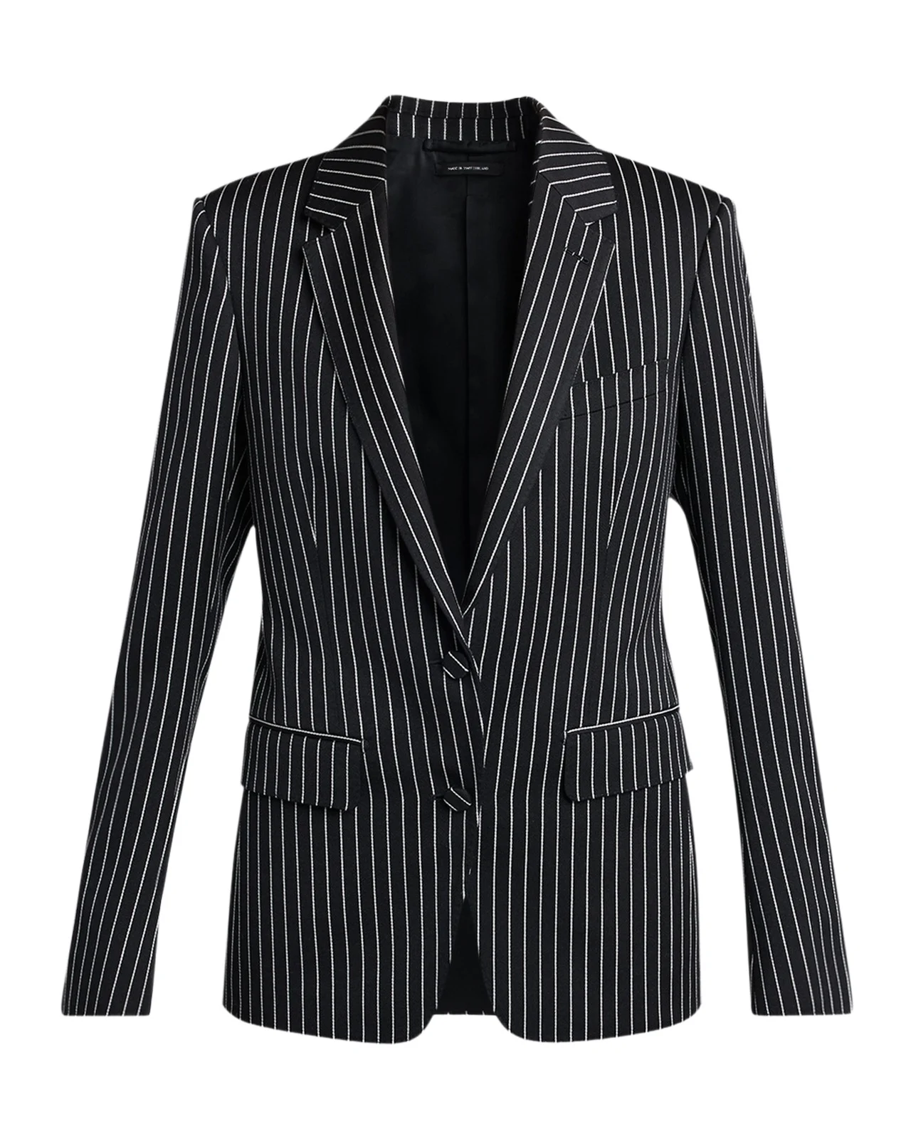 Pinstripe Wool Single-Breasted Blazer Jacket