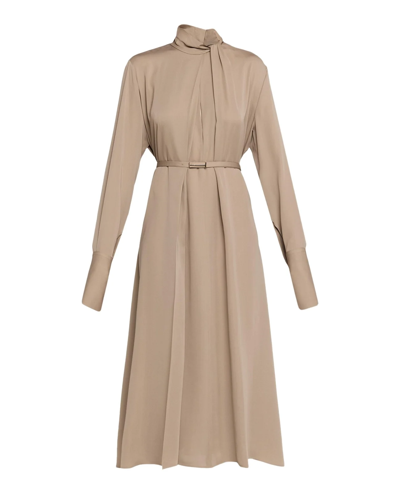 Washed Silk Georgette Belted Midi Dress