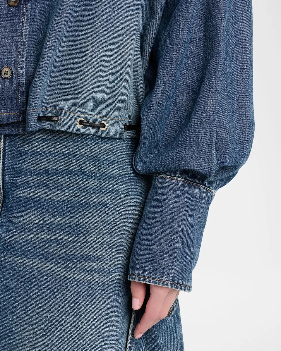 Brandon Maxwell Leland Denim Drawstring Bubble Shirt | Thumbnail 5 Brandon Maxwell Leland Denim Drawstring Bubble Shirt | Thumbnail 5