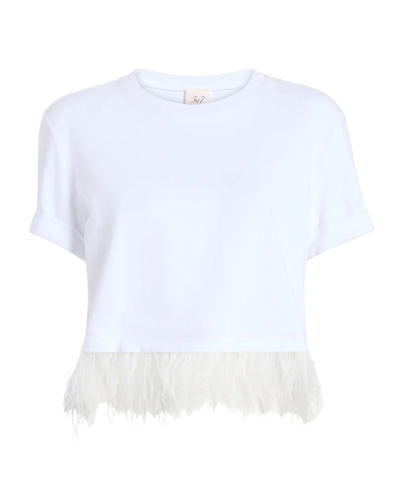 Cropped Feather-Trim Tee