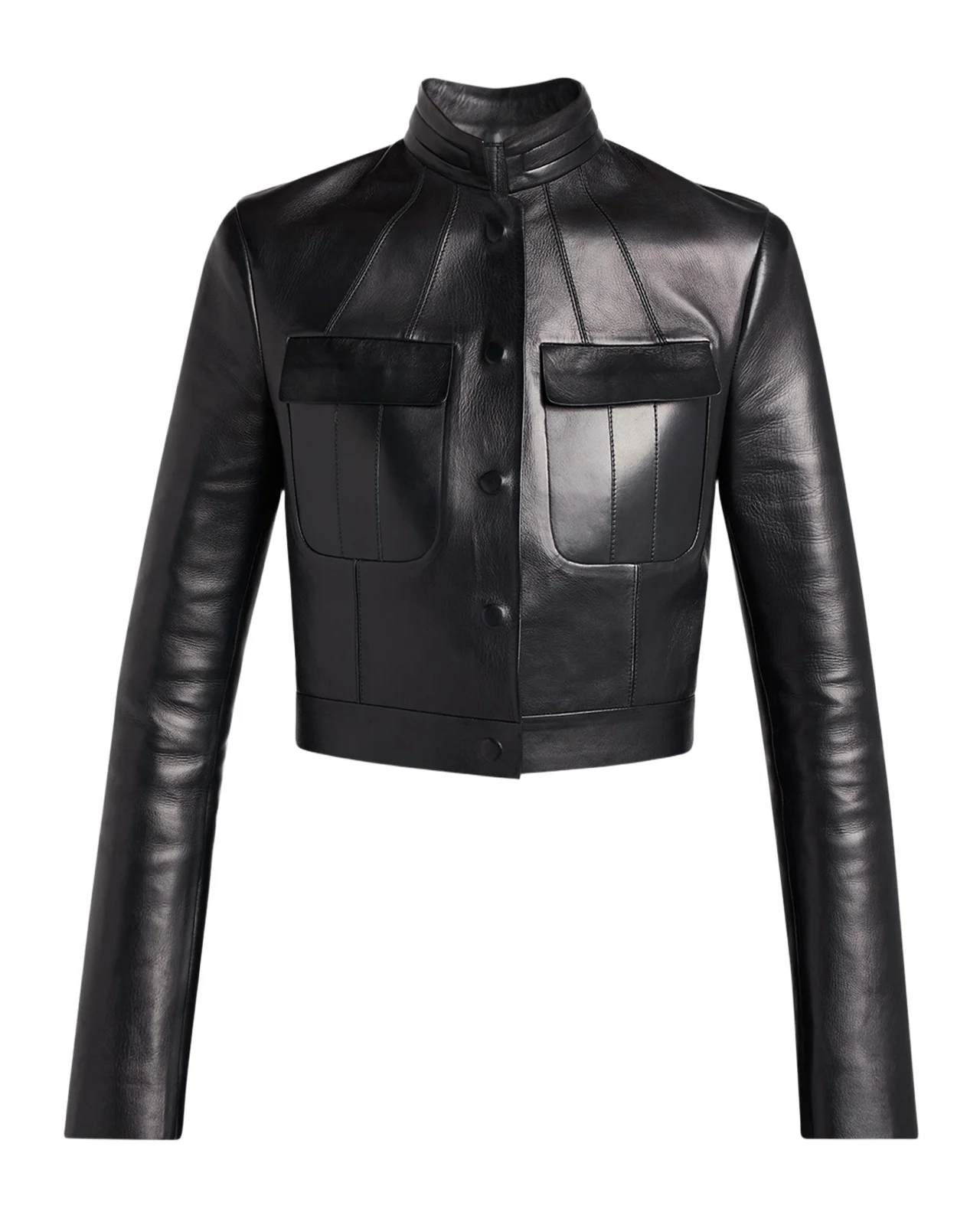 Nappa Leather Single-Breasted Crop Jacket Nappa Leather Single-Breasted Crop Jacket