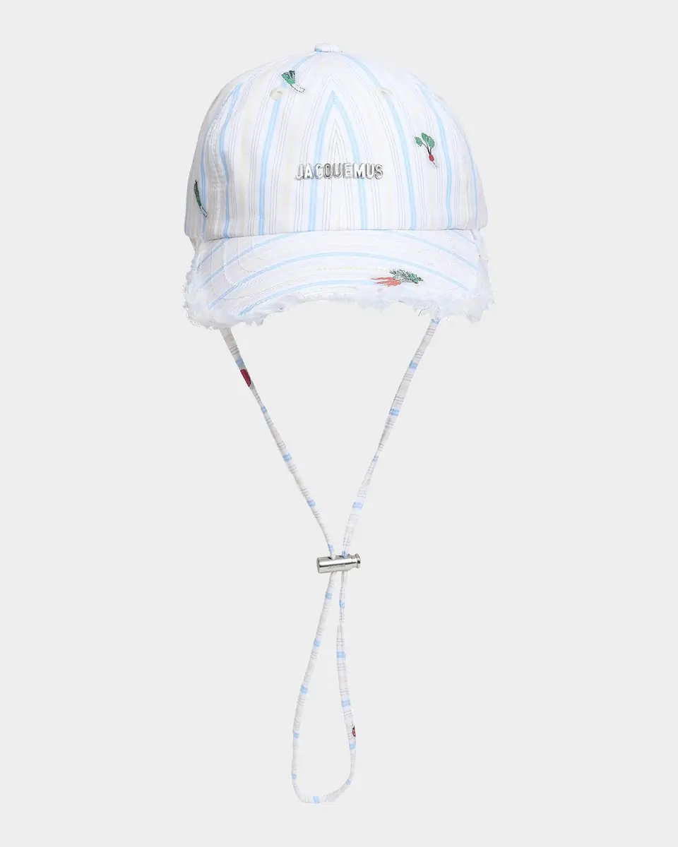 Jacquemus Men's La Casquette Art Vegetable-Embroidered Stripe Baseball Cap | Thumbnail 3 Jacquemus Men's La Casquette Art Vegetable-Embroidered Stripe Baseball Cap | Thumbnail 3