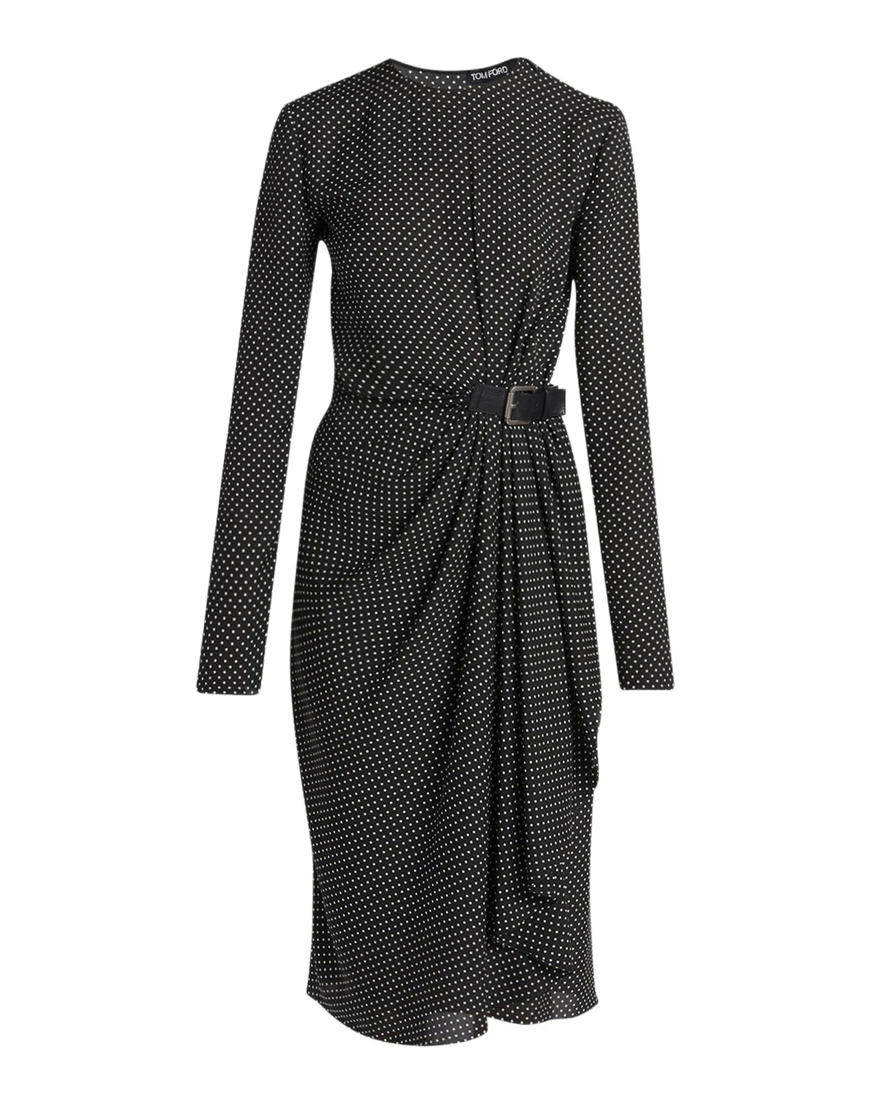Polka Dot Silk Gathered Buckle Midi Dress Polka Dot Silk Gathered Buckle Midi Dress