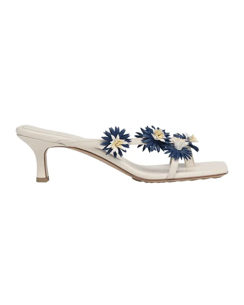 Bottega Veneta Riva Floral Leather Kitten-Heel Sandals | Image 1 Bottega Veneta Riva Floral Leather Kitten-Heel Sandals | Image 1