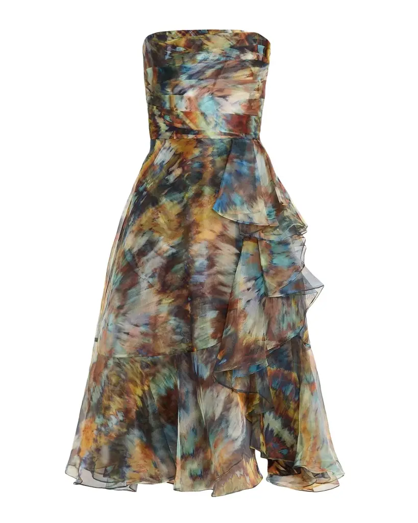 Evanthe Strapless Draped Organza Midi Dress Evanthe Strapless Draped Organza Midi Dress