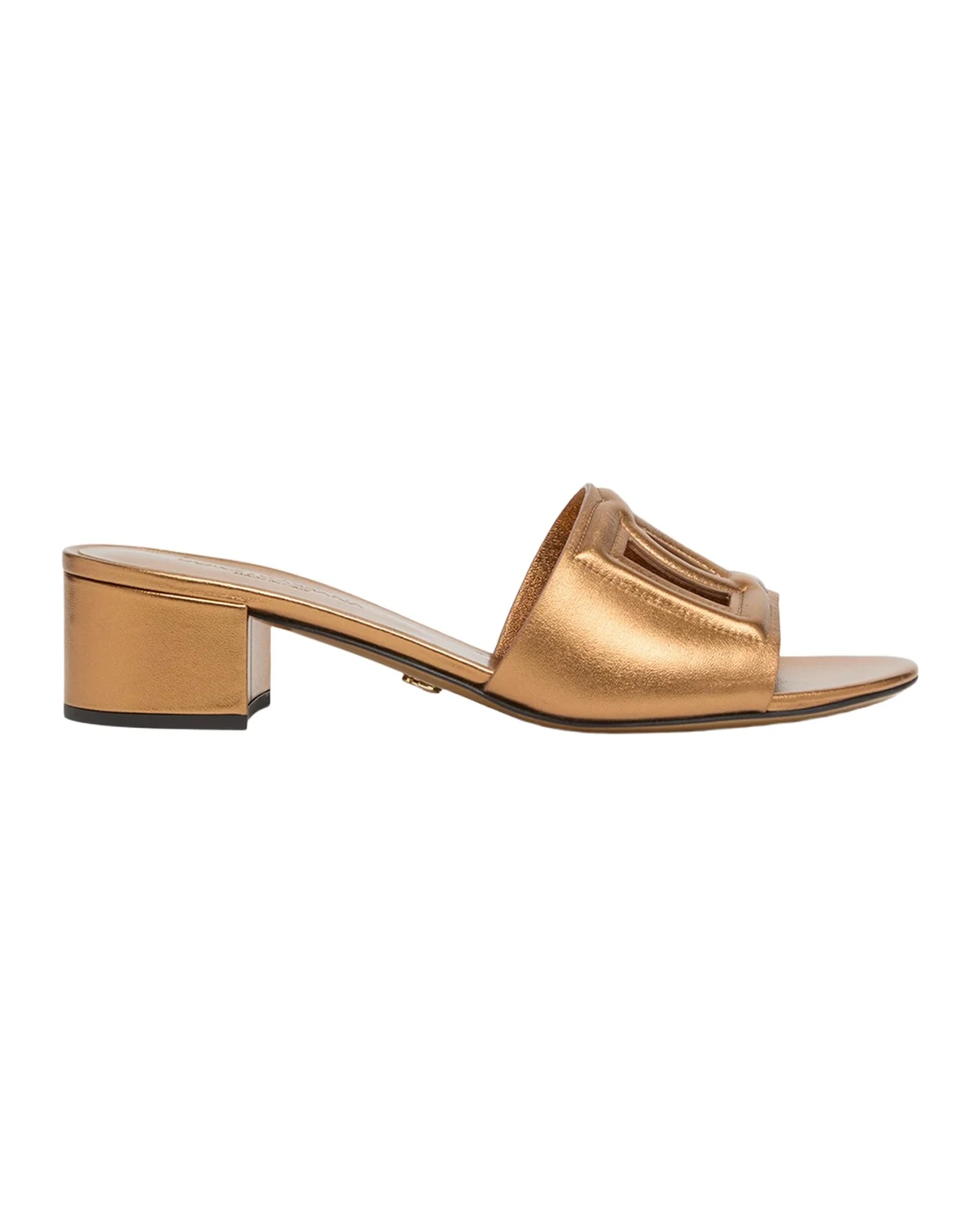 Dolce & Gabbana 40mm Cutout DG Metallic Leather Mule Sandals