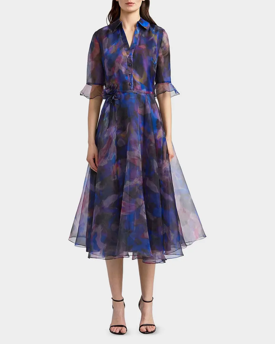 Theia Colette Abstract-Print Organza Midi Shirtdress | Thumbnail 2 Theia Colette Abstract-Print Organza Midi Shirtdress | Thumbnail 2