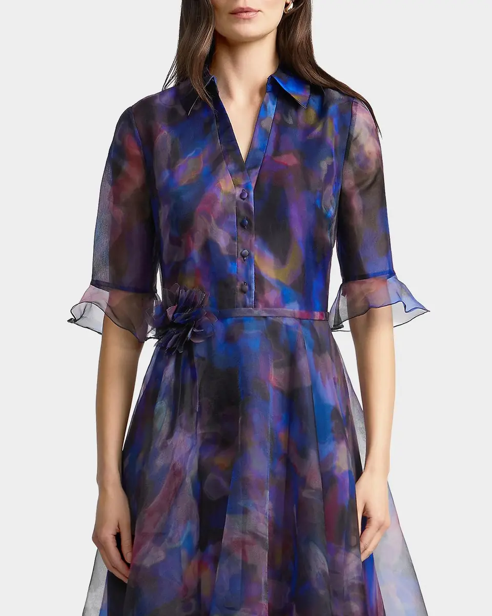Theia Colette Abstract-Print Organza Midi Shirtdress | Thumbnail 4 Theia Colette Abstract-Print Organza Midi Shirtdress | Thumbnail 4