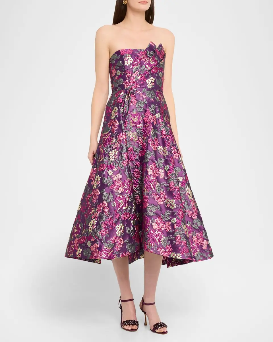 Theia Carolina Strapless Floral Jacquard Midi Dress | Thumbnail 4 Theia Carolina Strapless Floral Jacquard Midi Dress | Thumbnail 4