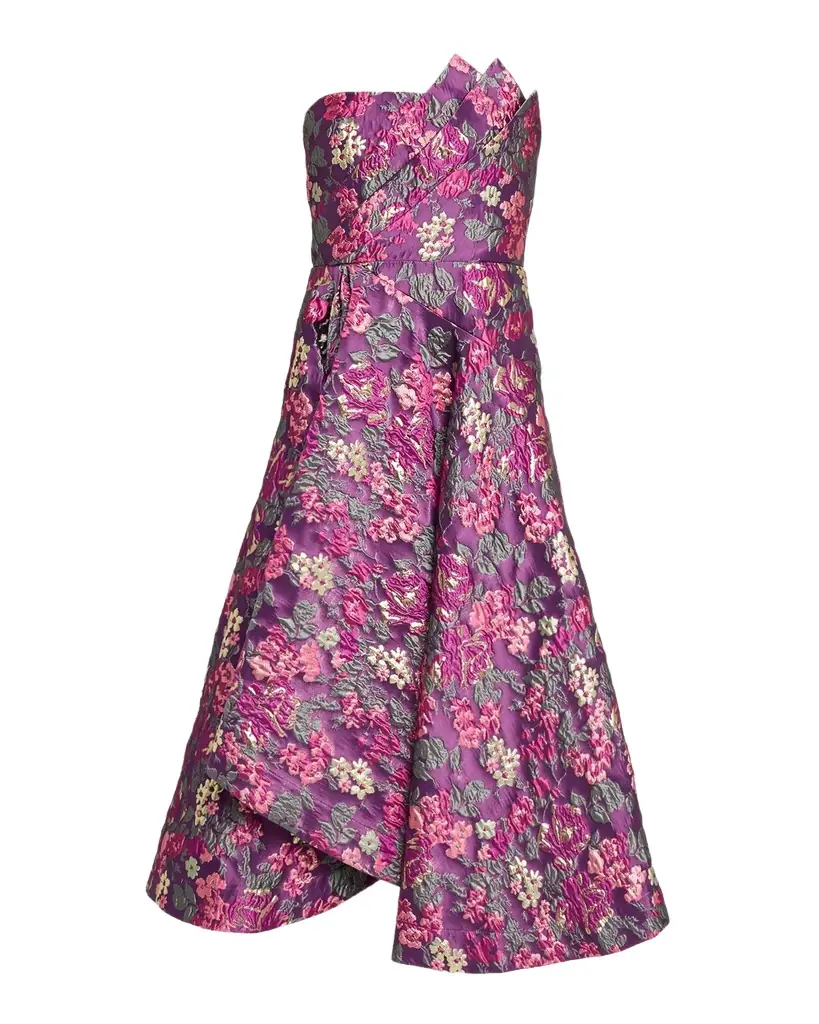 Theia Carolina Strapless Floral Jacquard Midi Dress | Image 1 Theia Carolina Strapless Floral Jacquard Midi Dress | Image 1