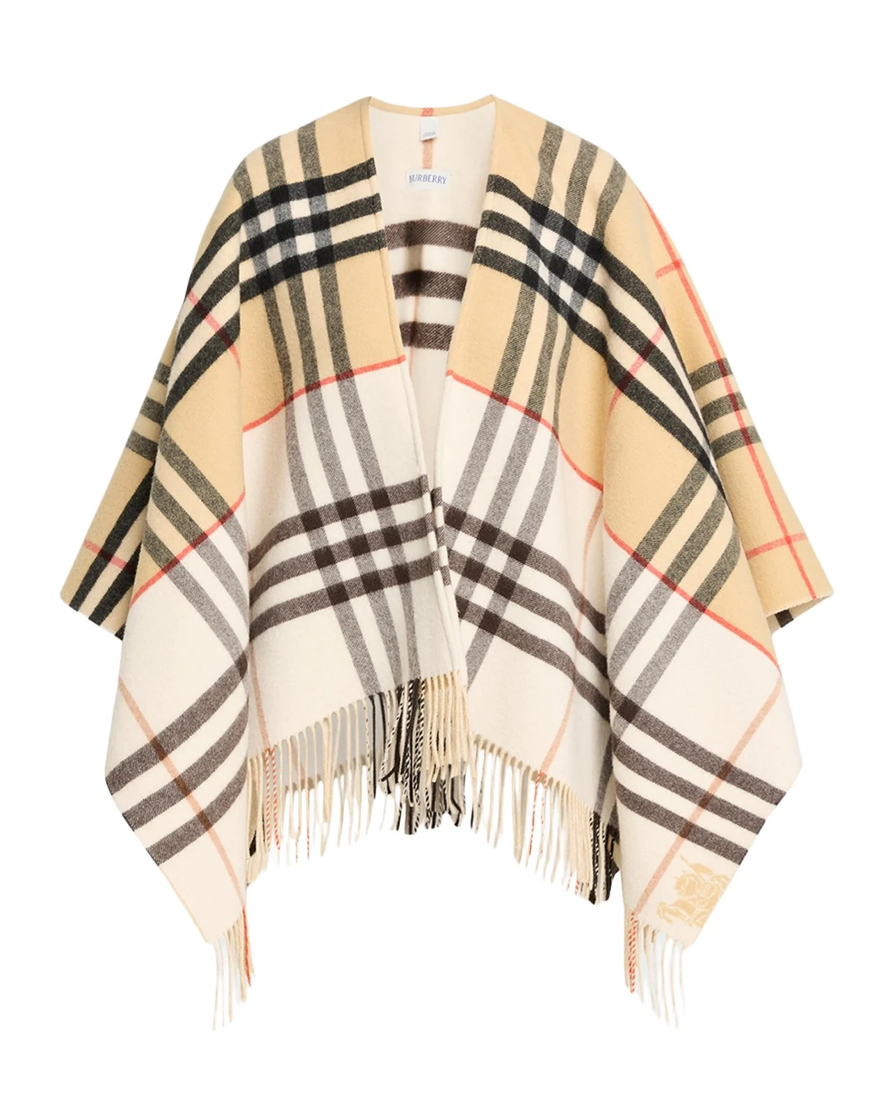 Contrast Check Cashmere-Wool Cape