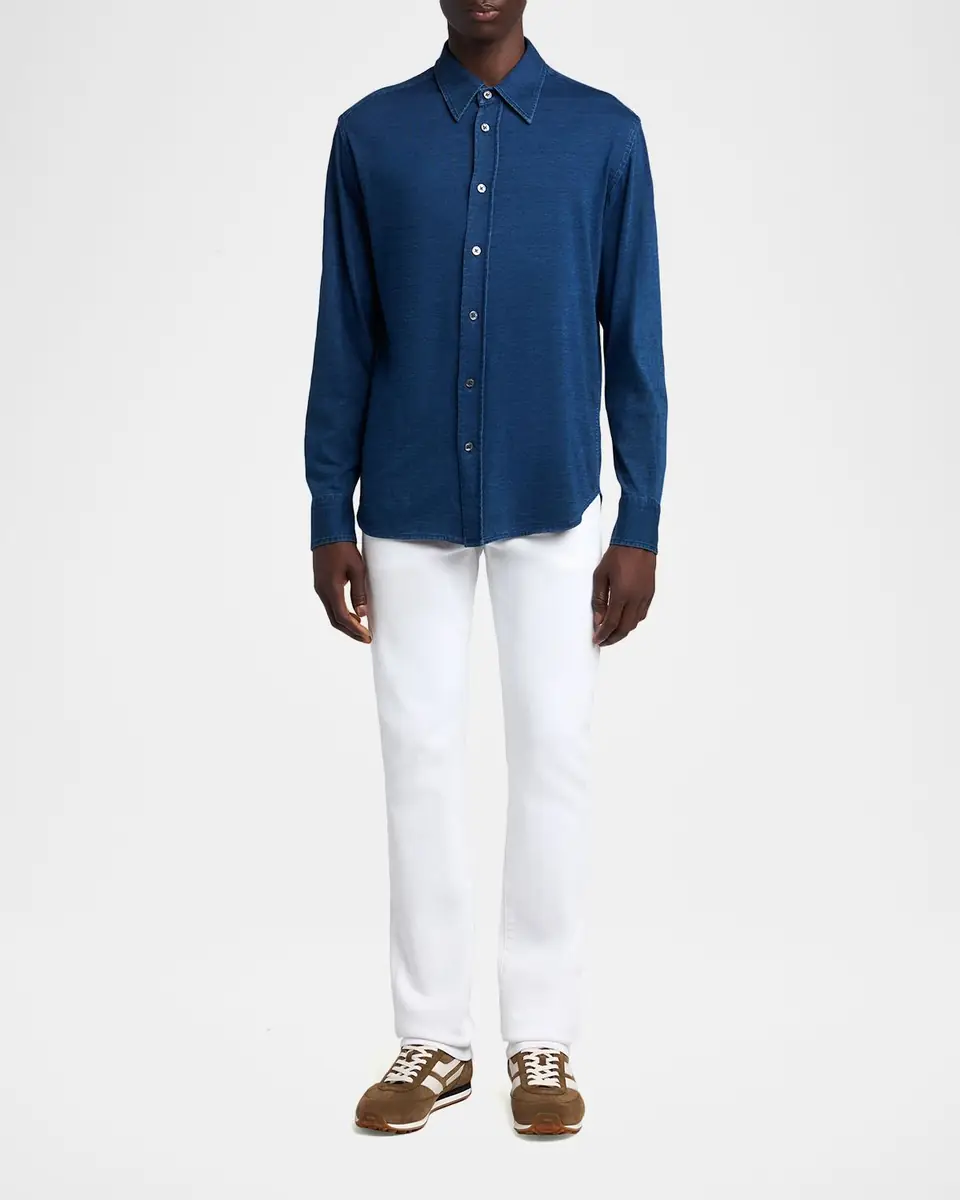 Tom Ford Men's Cotton Denim Point-Collar Button-Down Shirt | Thumbnail 2 Tom Ford Men's Cotton Denim Point-Collar Button-Down Shirt | Thumbnail 2