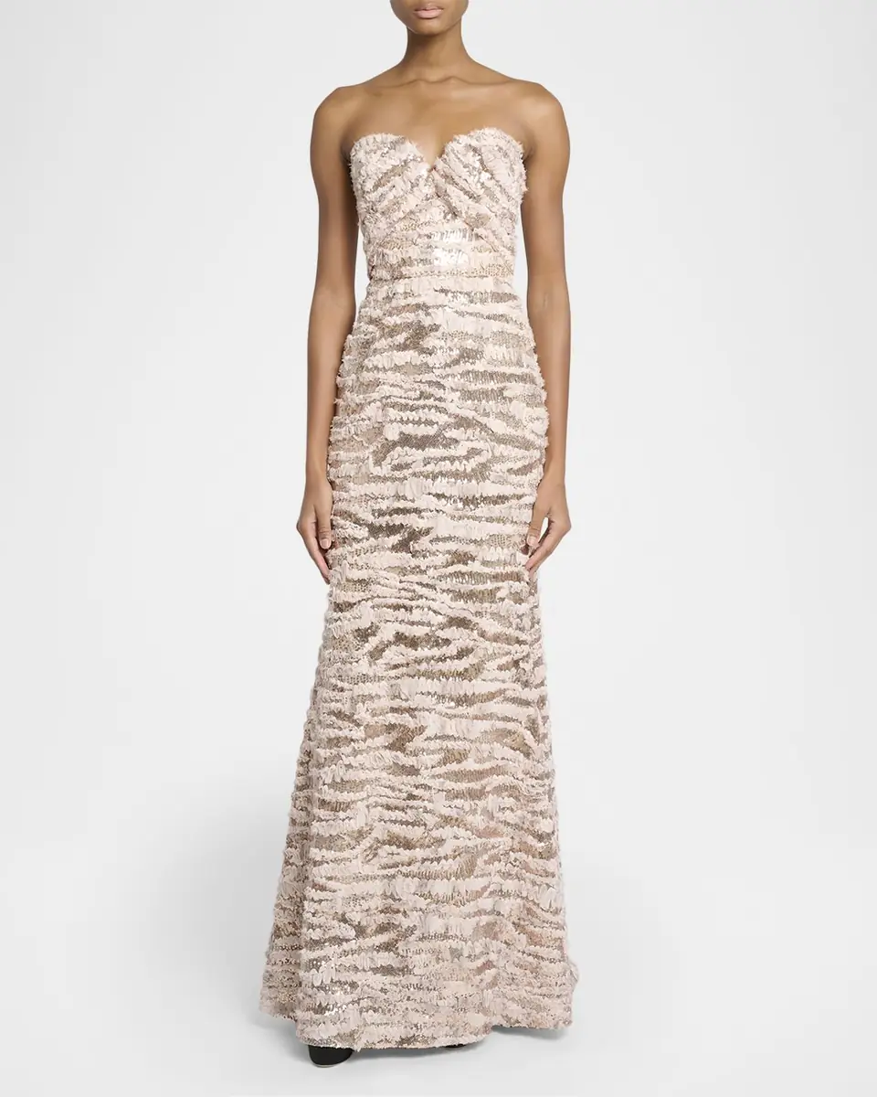 Elie Saab Sequined Chiffon Ruffled Strapless Gown | Thumbnail 2 Elie Saab Sequined Chiffon Ruffled Strapless Gown | Thumbnail 2