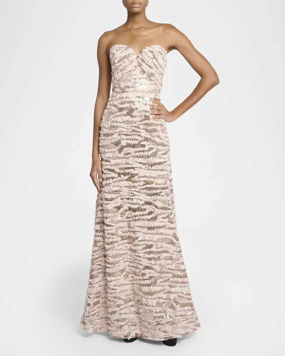 Elie Saab Sequined Chiffon Ruffled Strapless Gown | Thumbnail 4 Elie Saab Sequined Chiffon Ruffled Strapless Gown | Thumbnail 4