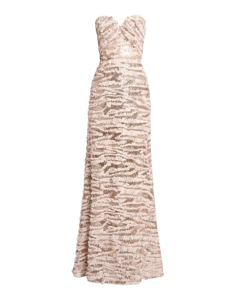 Elie Saab Sequined Chiffon Ruffled Strapless Gown | Image 1 Elie Saab Sequined Chiffon Ruffled Strapless Gown | Image 1