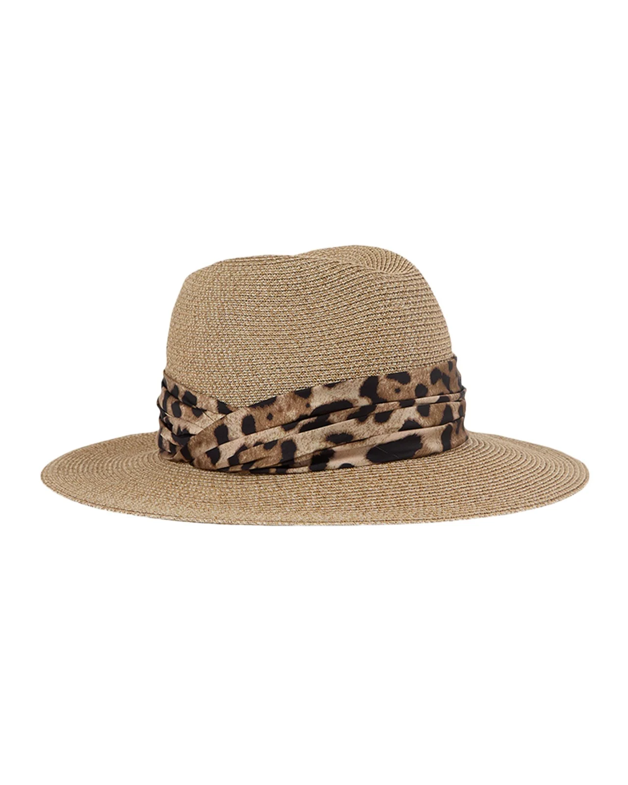 Courtney Animal-Print Sash Woven Packable Fedora