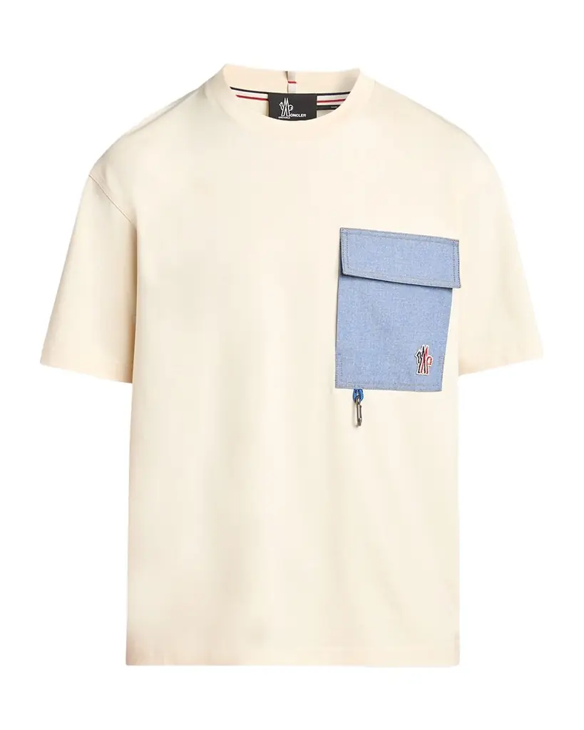 Moncler Grenoble Men's Denim Pocket Cotton T-Shirt with Clip | Image 1 Moncler Grenoble Men's Denim Pocket Cotton T-Shirt with Clip | Image 1