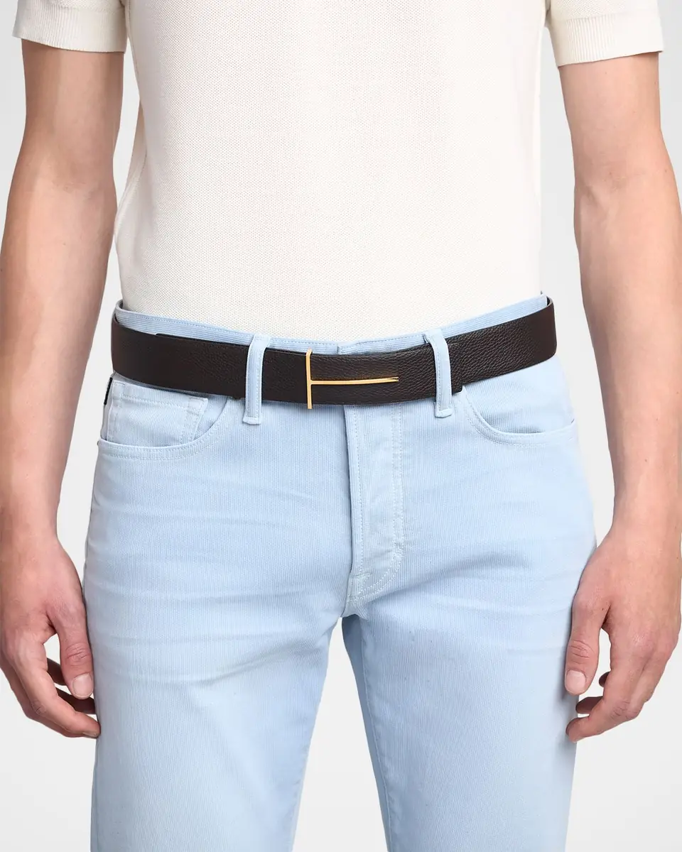 Tom Ford Men's Reversible Leather T-Buckle Belt | Thumbnail 2