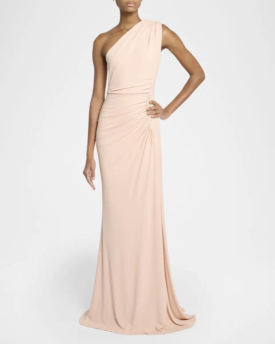 Elie Saab One-Shoulder Ruched Jersey Gown | Thumbnail 4