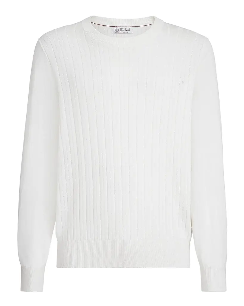Brunello Cucinelli Men's Cotton Rib Crewneck Sweater | Image 1 Brunello Cucinelli Men's Cotton Rib Crewneck Sweater | Image 1