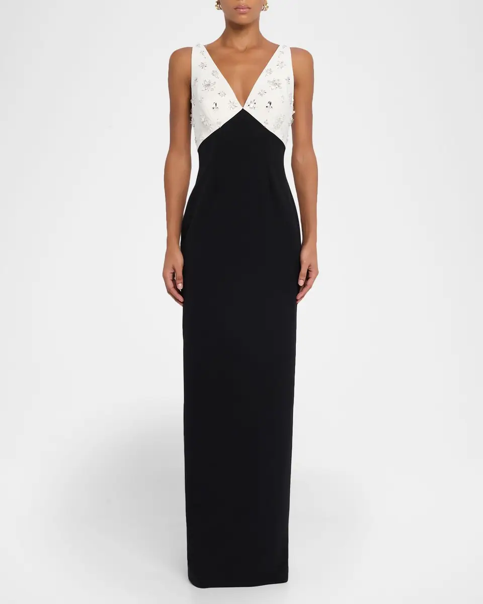 Pamella Roland Crystal Colorblock Crepe Column Gown | Thumbnail 2 Pamella Roland Crystal Colorblock Crepe Column Gown | Thumbnail 2