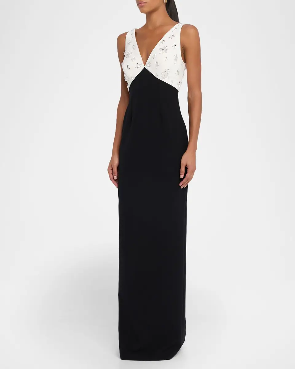 Pamella Roland Crystal Colorblock Crepe Column Gown | Thumbnail 4 Pamella Roland Crystal Colorblock Crepe Column Gown | Thumbnail 4