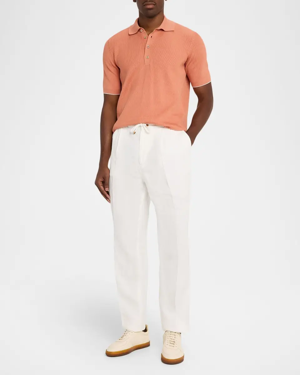 Brunello Cucinelli Men's Cotton Rib Polo Sweater | Thumbnail 2 Brunello Cucinelli Men's Cotton Rib Polo Sweater | Thumbnail 2