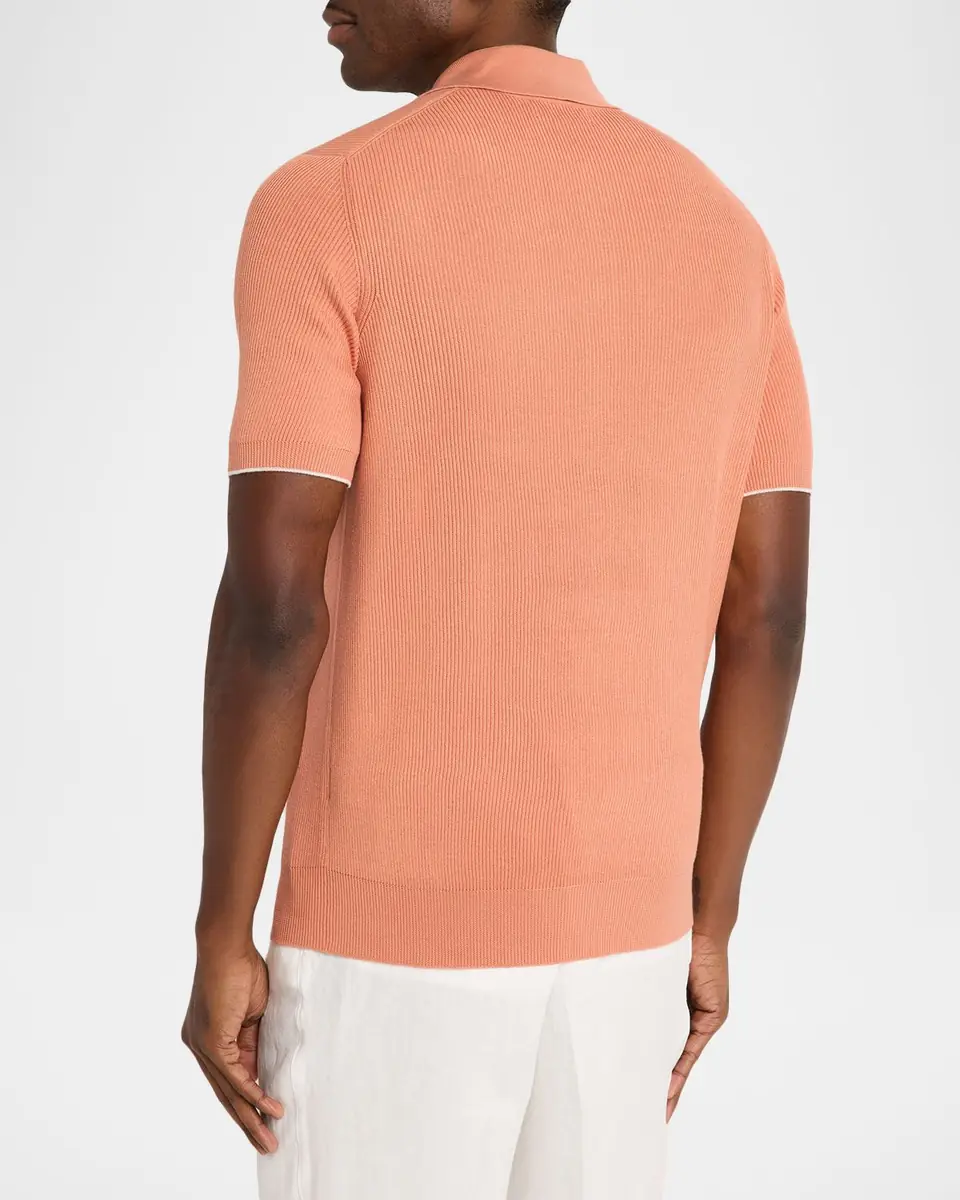 Brunello Cucinelli Men's Cotton Rib Polo Sweater | Thumbnail 3 Brunello Cucinelli Men's Cotton Rib Polo Sweater | Thumbnail 3