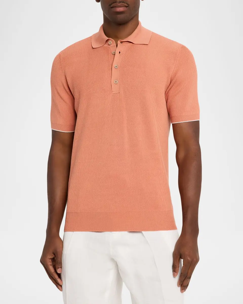 Brunello Cucinelli Men's Cotton Rib Polo Sweater | Thumbnail 4 Brunello Cucinelli Men's Cotton Rib Polo Sweater | Thumbnail 4