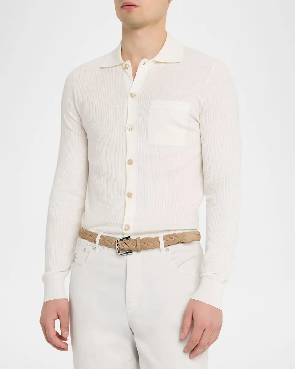 Brunello Cucinelli Men's Cotton Ribbed Cardigan | Thumbnail 4
